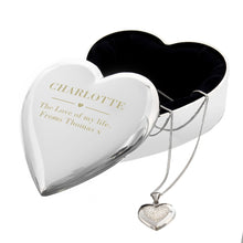 Personalised Engraved Heart Trinket Box & Silver Crystal Heart Pendant Gift Set