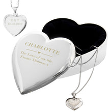 Personalised Engraved Heart Trinket Box & Silver Crystal Heart Pendant Gift Set