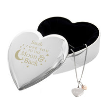 Personalised Engraved Moon and Back Heart Trinket Box & Silver Heart Pendant Gift Set