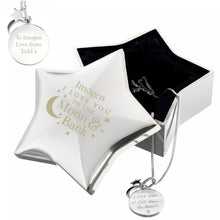 Personalised Engraved Moon and Back Star Trinket Box & Silver Pendant Gift Set