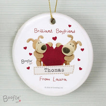 Personalised Boofle Shared Heart Round Ceramic Decoration