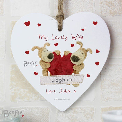 Personalised Boofle Shared Heart Wooden Heart Decoration