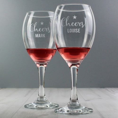 Personalised Cheers Wine Glass Set