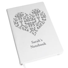 Personalised Damask Heart Hardback A5 Notebook