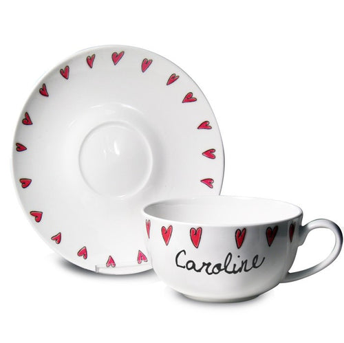 Personalised Hearts Teacup & Saucer