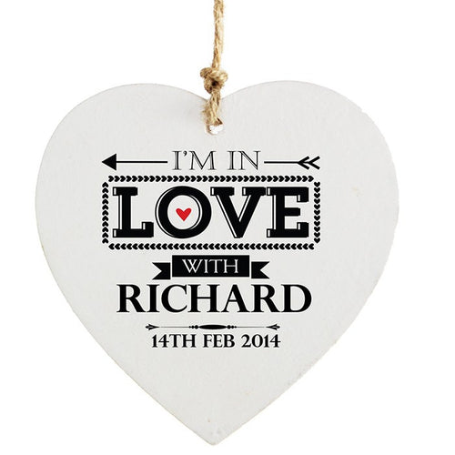 Personalised In Love With Wooden Heart Decoration