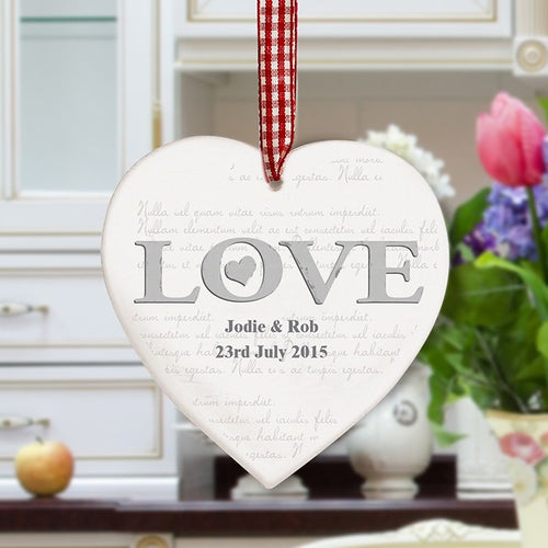 Personalised LOVE Wooden Heart Decoration