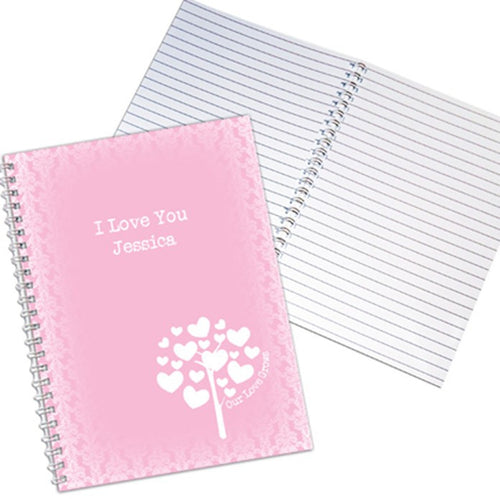 Personalised Love Grows Pink A5 Notebook