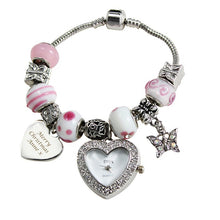 Personalised Candy Pink Watch Charm Bracelet 18cm