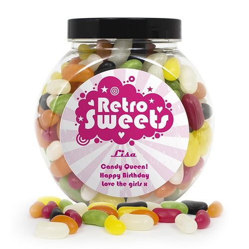 Personalised Retro Pink Jelly Beans Sweet Jar