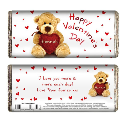 Personalised Teddy Heart Milk Chocolate Bar